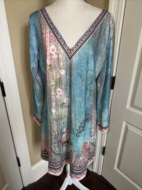 Noracora Country Boho Long Sleeve Tee Shirt Dress Floral Soft Cozy Women's XL